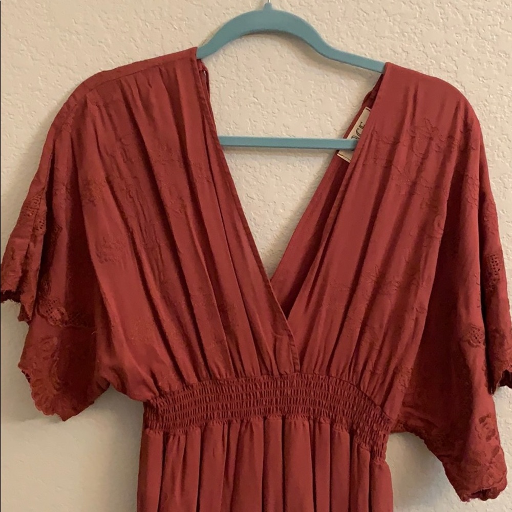 Maroon Embroidered Maxi Dress